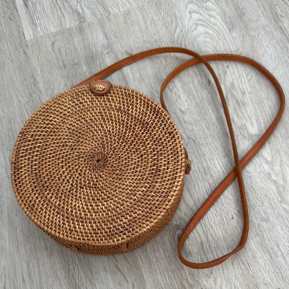 Tan Crossbody Bag with Woven Design